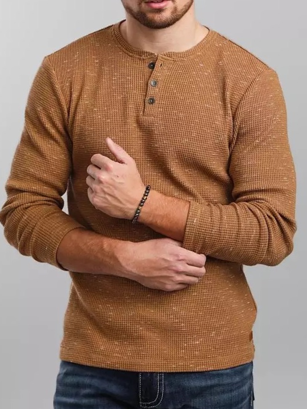 BKE Buckle Outpost Makers Flecked Thermal Henley NWT Tan Brown Men’s Medium